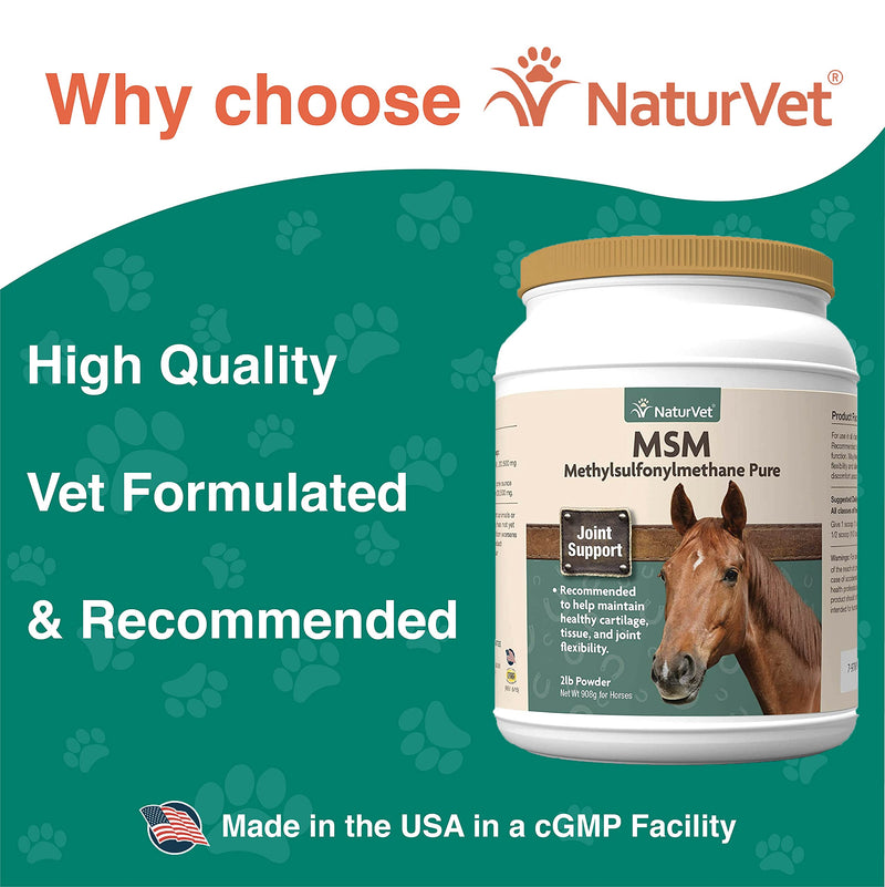 NaturVet MSM Methylsulfonylmethane Pure Joint Support Supplement for Horses, Powder, Made in The USA with Globally Source Ingredients 2 Pounds - BeesActive Australia