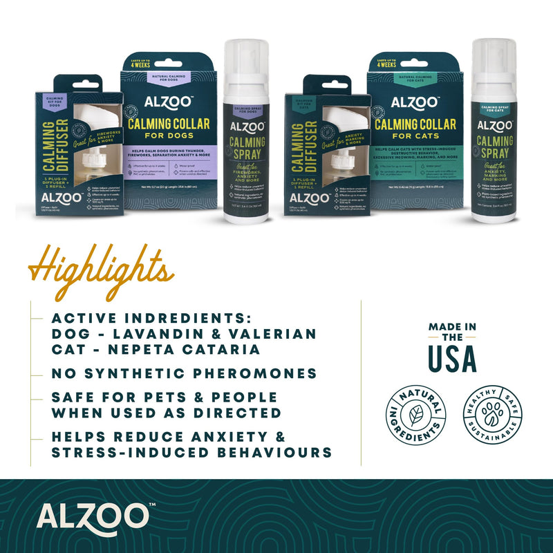 ALZOO Cat Calming Spray - Plant Based Plant Based Stress & Anxiety Relief, with Nepeta Cataria, No Synthetic Pheromones, Stress and Anxiety Relief During Travel, Vet, Fireworks, Separation