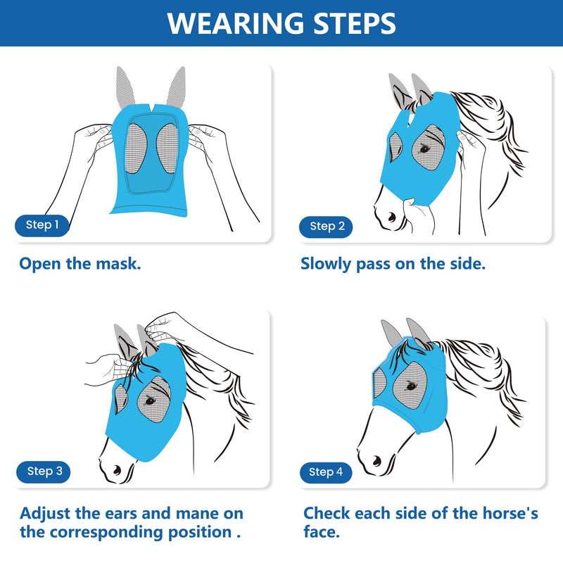 2PCS Horse Fly Mask Horse Supplies Fly Masks for Horses with Ears Soft Fine Mesh with UV Protection, Lycra Fly Masks for Horses with Breathable and Stretchy Fabric, One Size Fits All A-BLUE & PINK Average - BeesActive Australia