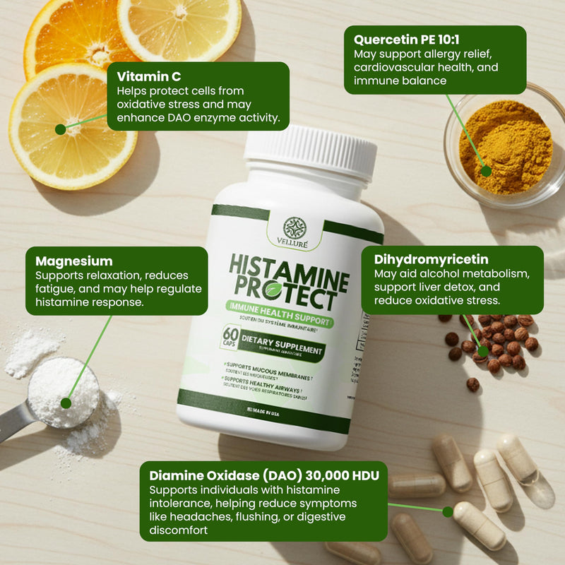 Histamine Protect DAO Enzyme Supplement, 60 Capsules | 30,000 HDU Diamine Oxidase, For Histamine & Fermented Foods, Gut & Digestive Support, With Quercetin, Magnesium & Vitamin C