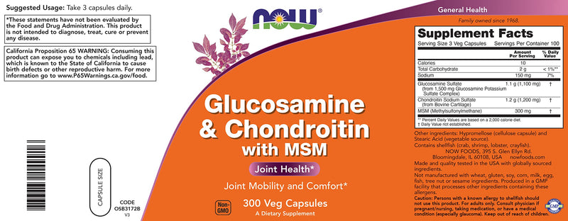 Now Glucosamine & Chondroitin with MSM, 300 Capsules