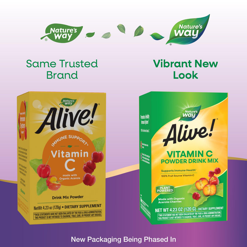 Nature's Way Alive! Vitamin C Powder Drink Mix, Immune Support*, 4.23 Oz | Antioxidant Support & Promotes Collagen Production for Healthy Skin*, Organic, 100% from Acerola Cherry, Zero Sugar, Vegan