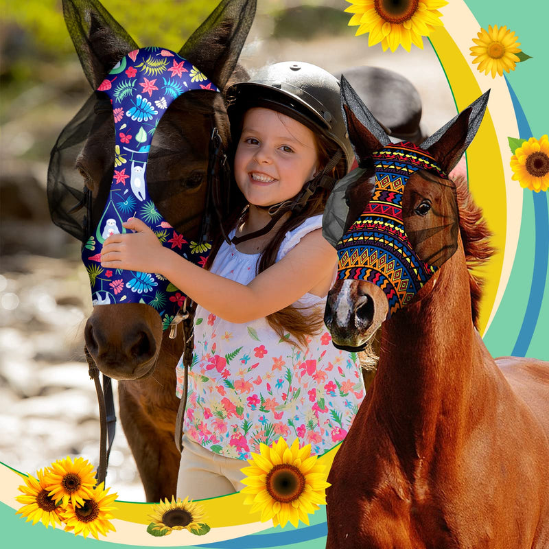 Frienda 4 Pieces Horse Fly Masks for Horses Horse Fly Mask with Ears Face Covering Elasticity Smooth and Comfortable Horse Mask with UV Protection(Large, Geometric) Large - BeesActive Australia