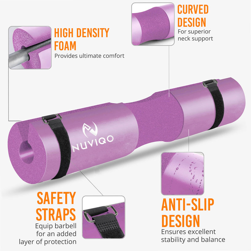 Barbell Pad Squat Pad for Lunges and Squats - Hip Thrust Pad for Standard and Olympic Bars - Provides Cushion to Neck and Shoulders While Training Purple - BeesActive Australia