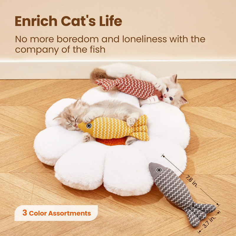 Potaroma Cat Toys Fish, 3 Pcs Crinkle Sound Catnip Toys Soft Linen, Interactive Kitten Exercise Kicker Toys for Indoor Cats 7.8 Inches for All Breeds - BeesActive Australia
