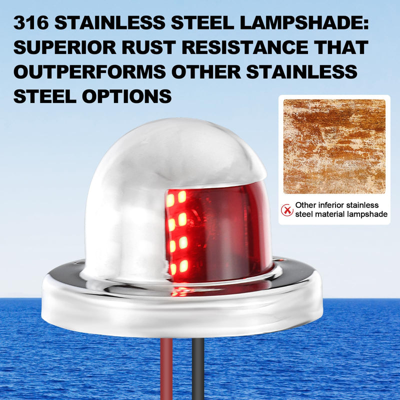 Marine Navigation Lights, LED Boat Lights, 316 Stainless Steel Bow Lights, Red & Green Sidelight for Pontoon Kayak Yacht Sailing Vessels,1NM Visibility,12V (E011090-MF) E011090-MF