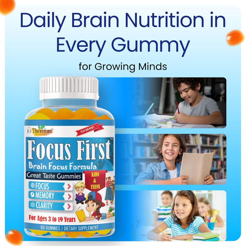 Focus Supplement for Kids & Teens, Focus Gummies for Teens, Omega 3 DHA for Memory, Concentration and Attention, Brain Supplements Children Focus Gummies, 60 Count