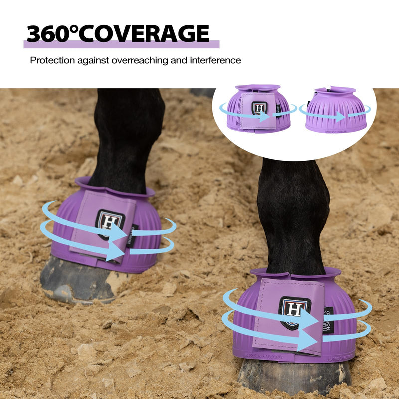 Harrison Howard Rubber Bell Boots Leather Touch-Close Overreach Boots Hoof Protection for Horses Sold in Pairs Violet L - BeesActive Australia