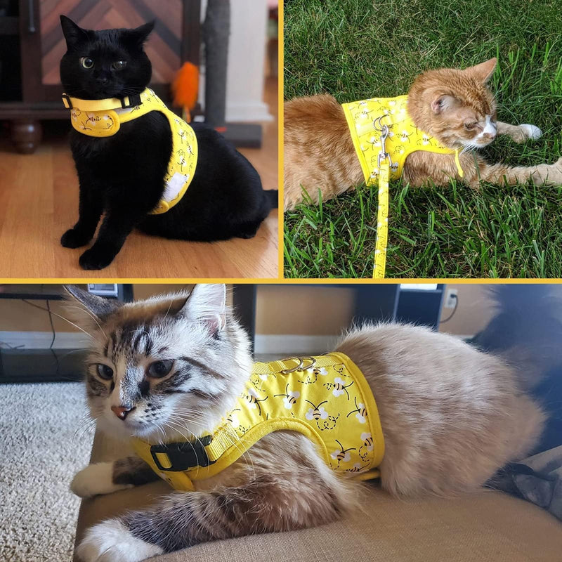 Cat Harness with Leash and Collar for Walking - Escape Proof with 59 Inches Leash - Adjustable Soft Vest Harnesses for Medium Large Cats Bee - BeesActive Australia