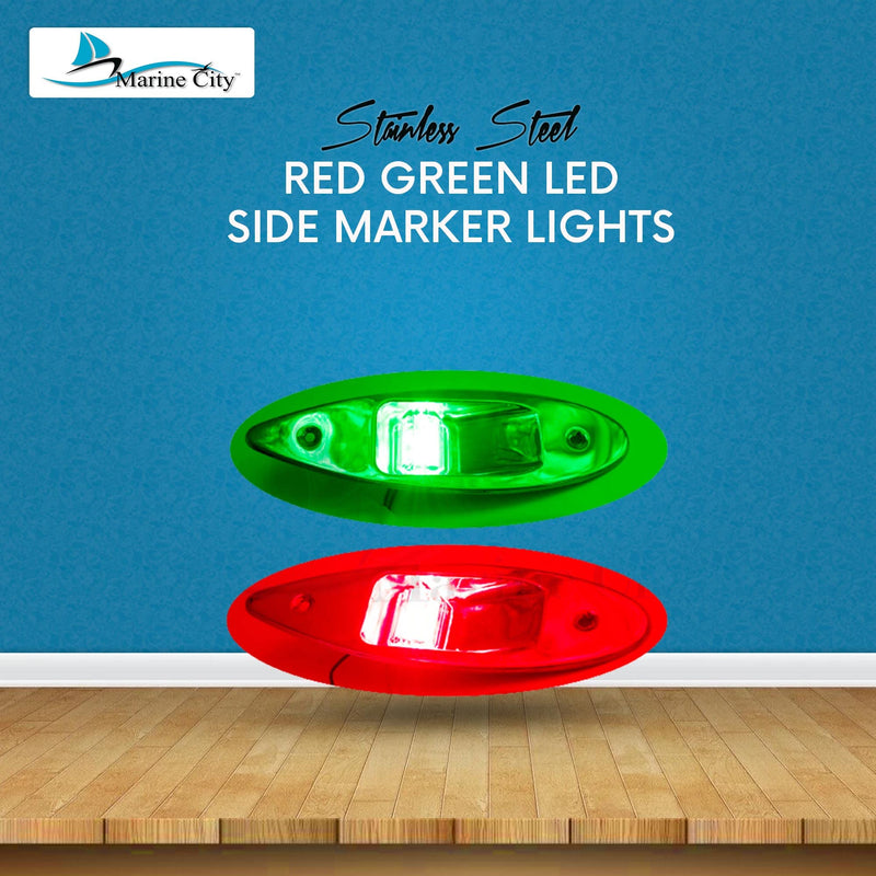MARINE CITY 12V Flush Mount LED Navigation Lights - Red & Green, Stainless Steel, Waterproof for Boats, Yachts (Pack of 2)