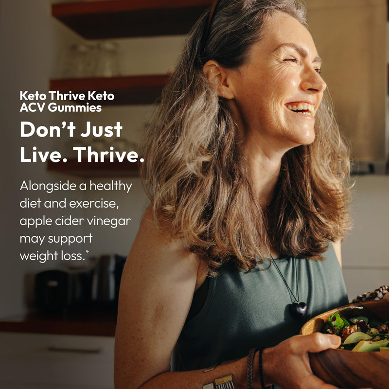 Justified Laboratories Keto Thrive Keto ACV Gummies (1000 mg) - 60 Count, Pack of 2 - Formulated with Apple Cider Vinegar, Folate & Vitamin B12 - Non-GMO, Vegan, Gluten Free - 60 Servings 60 Count (Pack of 2)