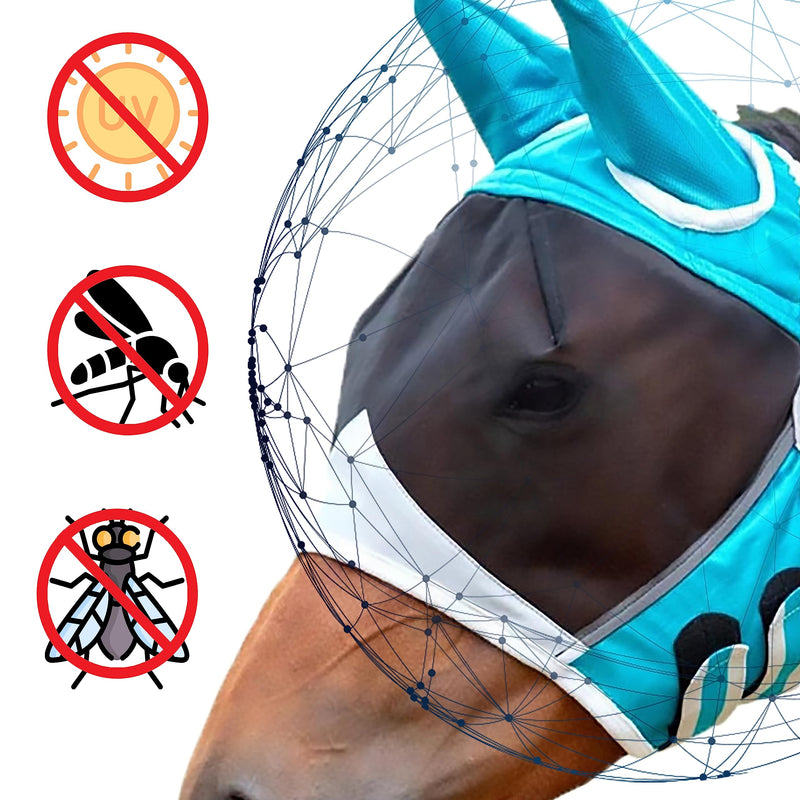 Horse Fly Mask with Ears, UV Protection, and Elasticity - Comfortable and Breathable，Super Comfort Horse Fly Mask with Full Face Coverage，Maximum Protection and UV Shielding (Medium) Medium(Standardbred Horse) - BeesActive Australia