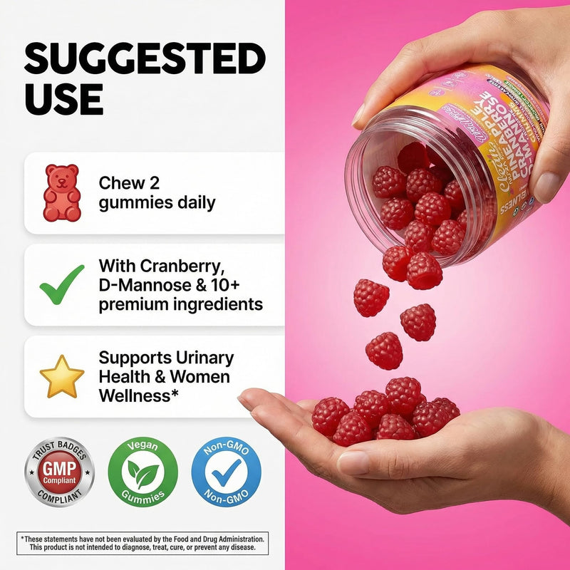 Wet Works Women's Vaginal Probiotic Gummies Pineapple Cranberry Folic Acid D-Mannose Vitamin C Chicory Myo Inositol Garlic Black Cohosh Zinc Iron Evening Primrose Chastetree 60 Count by Clean Nutra
