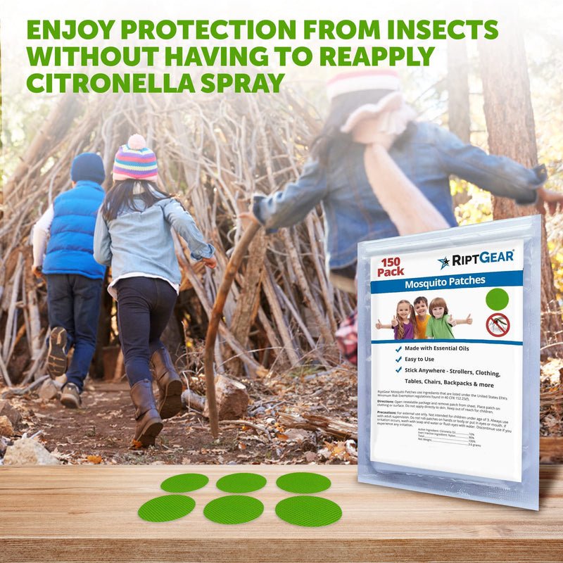 RiptGear Mosquito Patches - 150 Pack of Mosquito Stickers for Kids and Adults, Natural Mosquito Sticker, Citronella Patch Sticks to Any Surface - DEET Free - BeesActive Australia