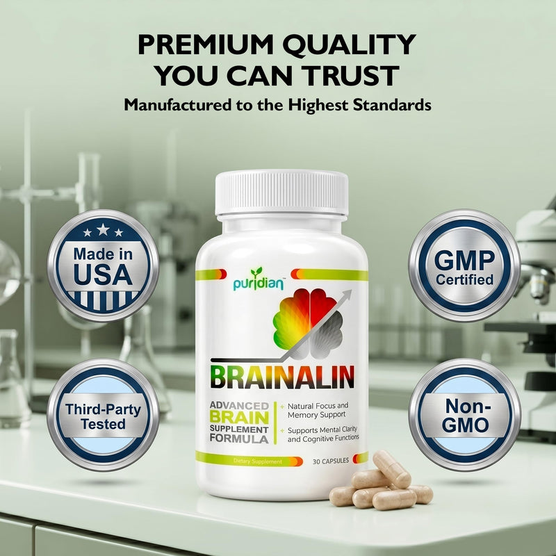 Puridian Brain Supplements for Memory and Focus, Ginkgo biloba Supplements | Focus, Clarity & Cognitive Health, 8 in 1, Alpha GPC Nootropics Supplement, Memory and Focus | Non-GMO, Caffeine-Free
