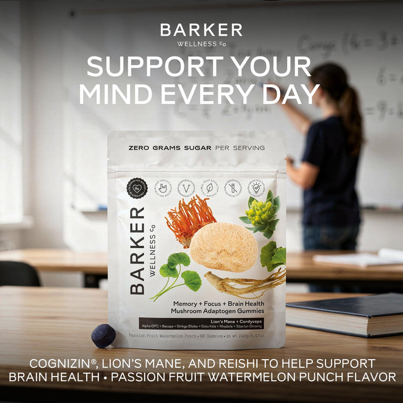 Barker Wellness Mushroom Gummies for Memory & Focus – Lion's Mane, 60ct Memory Focus Gummies