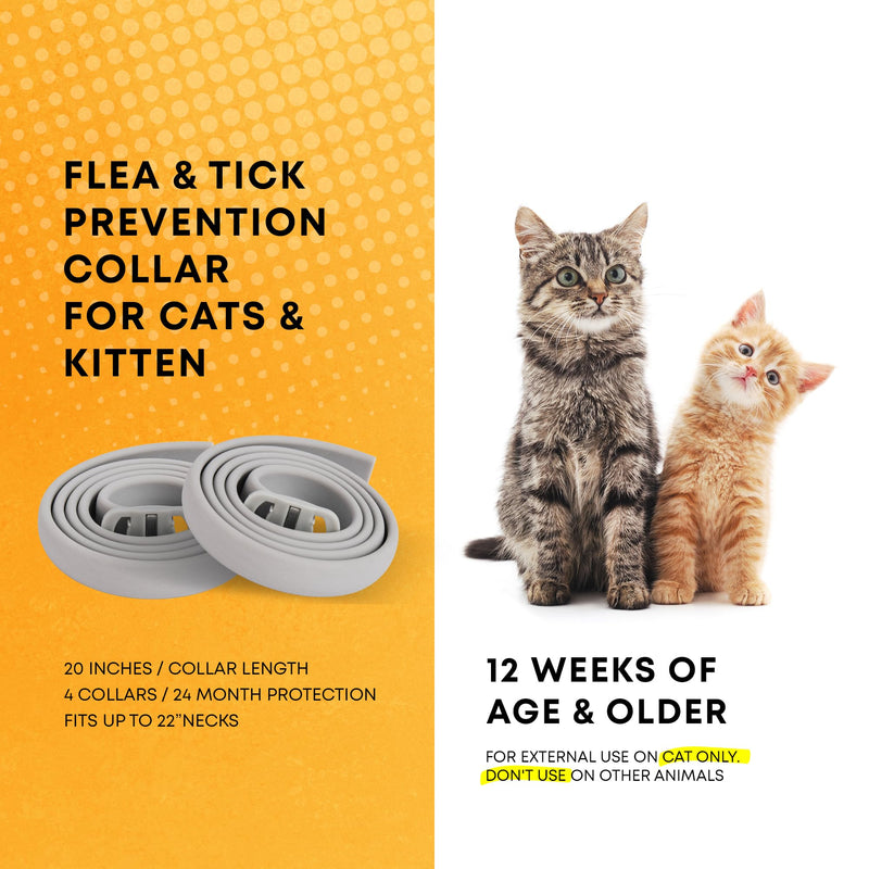 Cat Flea Tick Prevention Collar: Nature Flea Collar for Cats Fleas Repellent Collars - Safe Tick Prevention Collars for Cats Ticks Control for Kitten - 4 Pack 24 Month Protection Gray - BeesActive Australia
