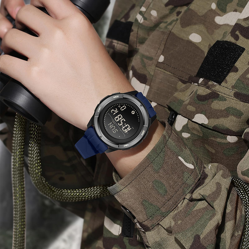 findtime Compass Tactical Watches for Men Women with Metronome Step Counter Countdown Dual Time Alarm Stopwatch Rubber Strap Lightweight Digital Waterproof Watch Orange Silicone Blue - BeesActive Australia