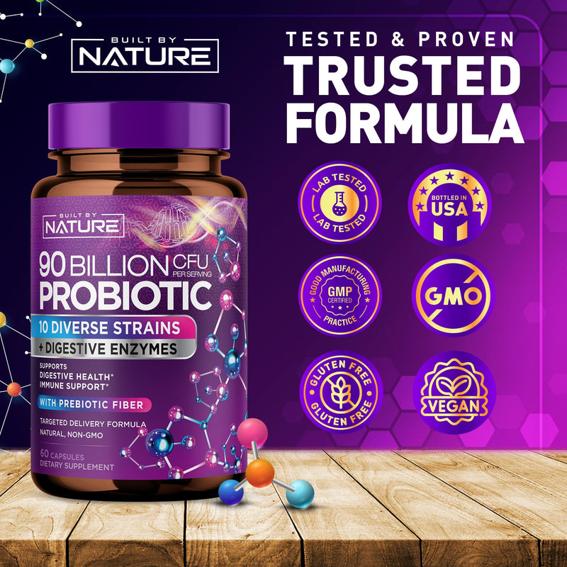 Built by Nature Probiotic for Men & Women, 60 Capsules | 100 Billion CFU