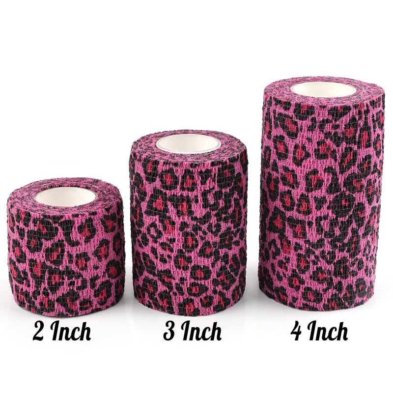 AUPCON Vet Wrap Cohesive Bandages Bulk Self Adhesive Bandage Wrap Self Adherent Wrap Non-Woven for Dogs Pet Animals & Ankle Sprains & Swelling 4 Inch x 5 Yards (2 Pack Pink Leopard) 4 Inch 2 Pack - BeesActive Australia