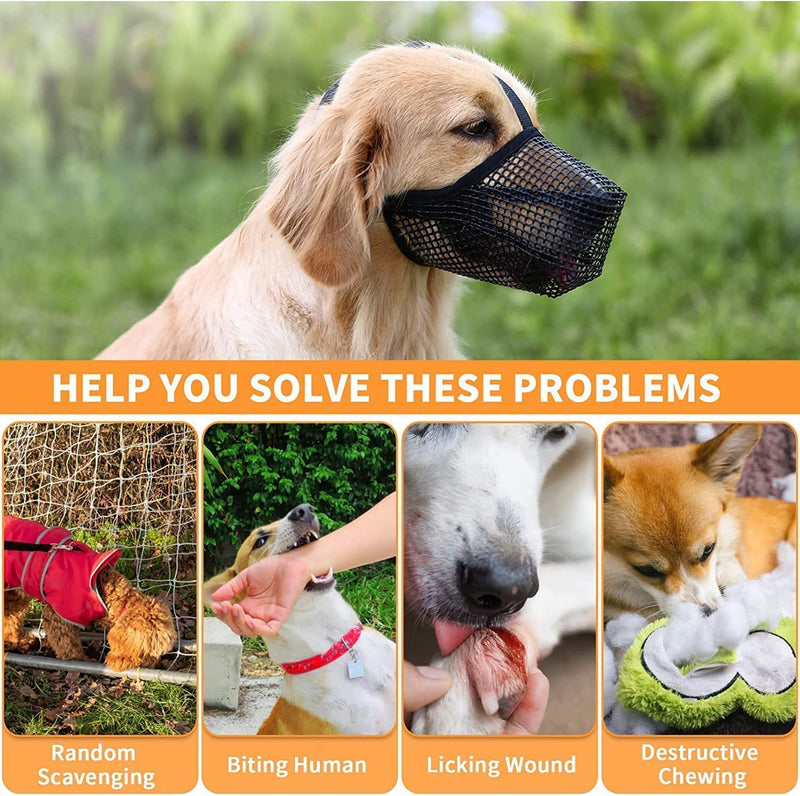 Mesh dog muzzle, muzzle for dogs, breathable muzzle for dogs, muzzle for dogs with rounded mesh, adjustable breathable mesh muzzle (black) black M - BeesActive Australia