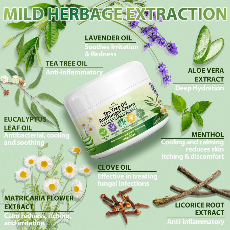 Antifungal Cream with Tea Tree Oil ‚Äì Advanced Herbal Relief for Skin Fungus, Jock Itch, Eczema, Athlete's Foot, Tinea Versicolor, Natural Treatment ‚Äì 100g 3.5 Ounce (Pack of 1)