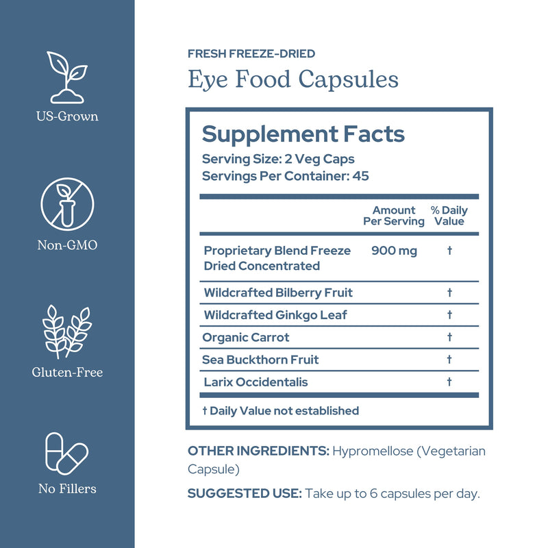 Eclectic Herb - Eye Food Capsules | Vision Support, Superfood Vitamin and Mineral Supplement | Supports Eye Health | Bilberry + Ginkgo | Vegan, Non GMO, Gluten Free (90 CT | 450 mg)