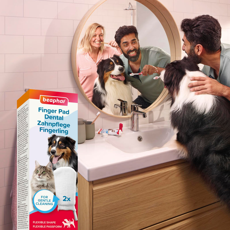 Beaphar - Finger Pad – for Gentle and Precise Teeth Cleaning – Help Reduce Plaque and Freshen Breath When Used with Beaphar Toothpaste – for Cats and Dogs – Two Pack – Reusable Pet Dental Pads