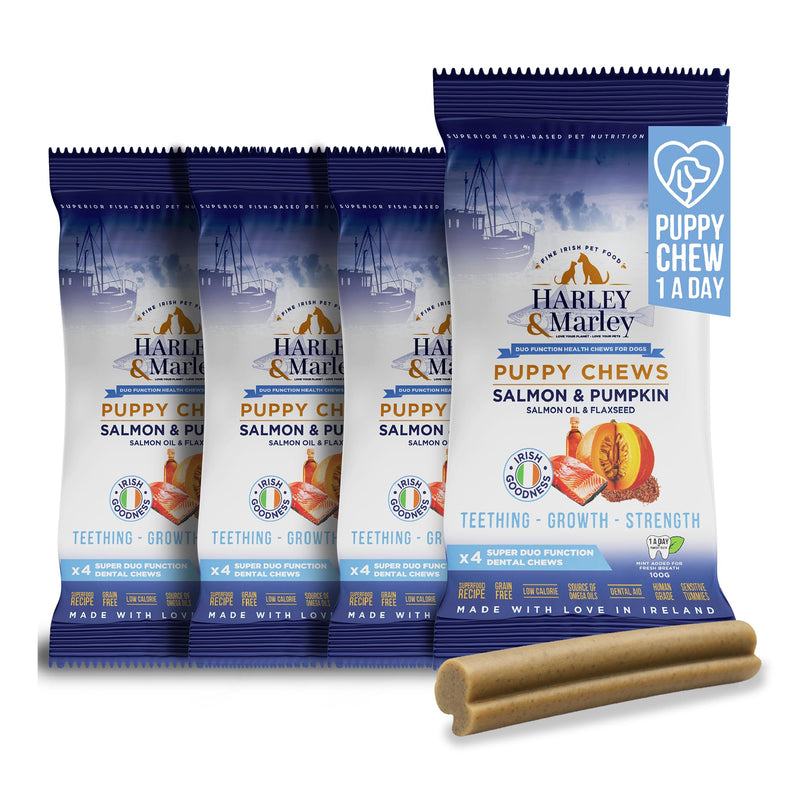 Harley & Marley Puppy Duo Function Health Chews - Soft Puppy Teething Chews with Salmon, Pumpkin, Salmon Oil & Flaxseed - Natural Treats for Growth & Healthy Teeth & Gums - 4pk (4/pk) Pack of 4