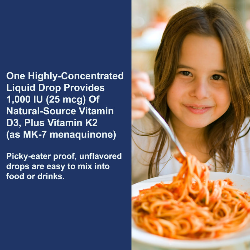 Carlson Kid's Super Daily D3 + K2, 25 mcg (1000 IU), 360 Drops (10.16 mL) | Vitamin D; 22.5 mcg Vitamin K2; Liquid Vitamins D and K; Bone Support