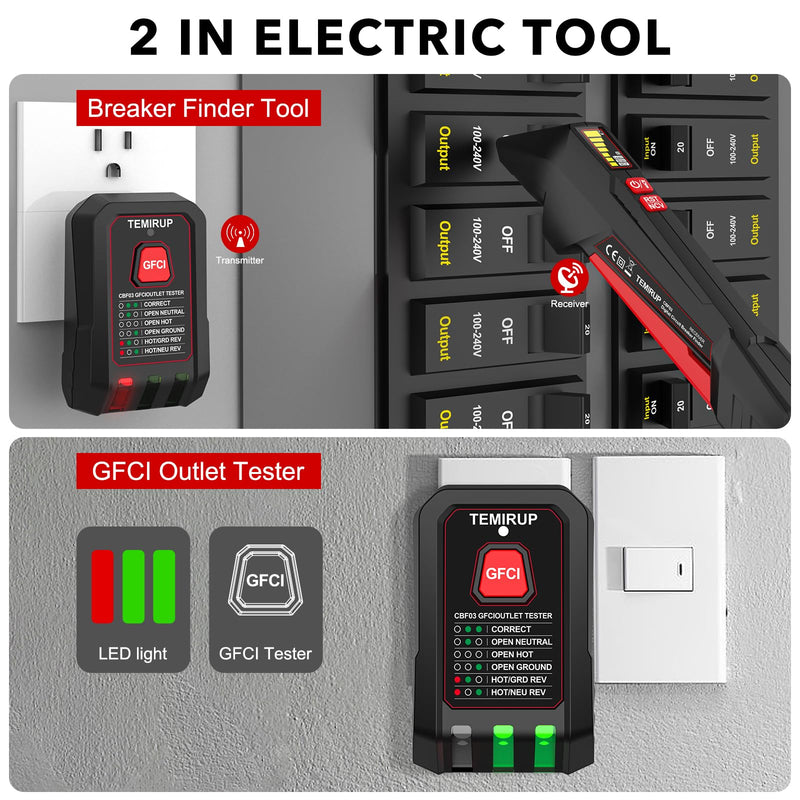 Circuit Breaker Finder with GFCI Outlet Tester, Electrical Circuit Tracer with LCD Display & NCV Test, 90-135V AC Circuit Breaker Finder Tool with Flashlight & Buzzer Alarm, Carrying Case CBF03 circuit breaker finder + 0 Accessories