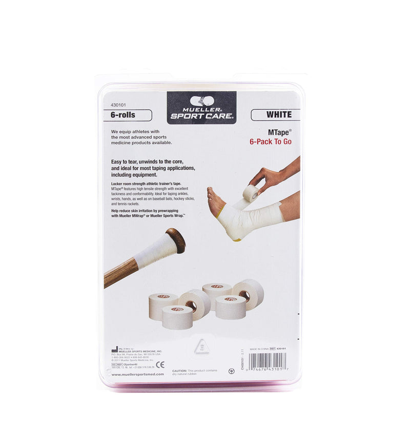 Mueller Sports Medicine MTape Rolls to Go, Quality Athletic Tape, Easy to Tear for Fast & Effective Taping, 1.5" x 10 Yards Per Roll, 6 Rolls White - BeesActive Australia