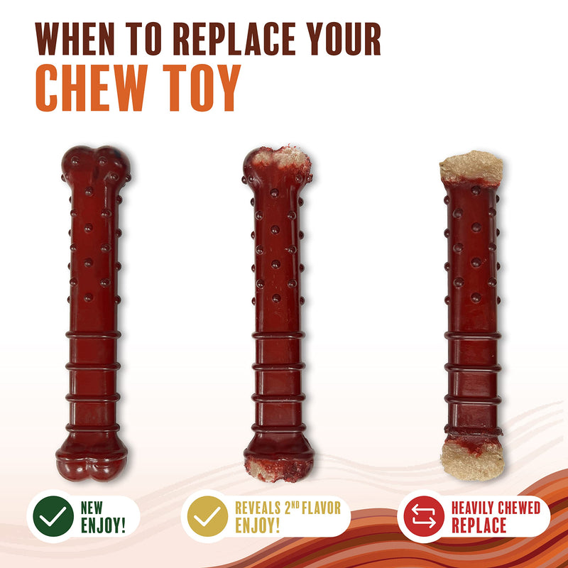 Nylabone Power Chew Basted Blast Dual Flavored Dog Chew Toys for Aggressive Chewers - Durable Dog Bones with 2 Layers of Flavor - Bacon and Steak Flavor, X-Large/Souper (1 Count) X-Large/Souper (1 Count) - BeesActive Australia