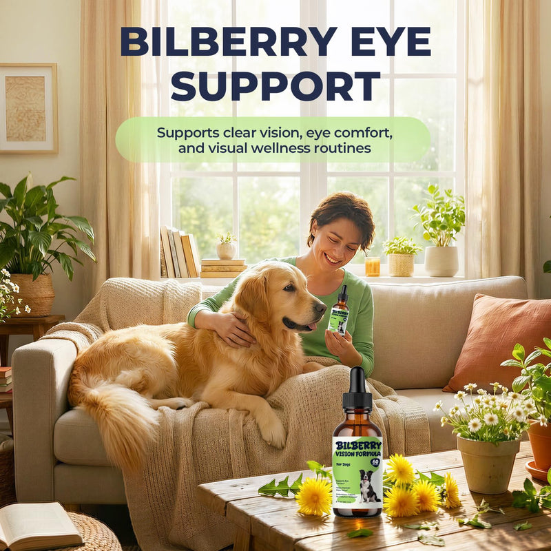 Bilberry Advanced Vision Formula for Dogs, Bilberry Extract Liquid Drops, Dog Eye Health Supplement, Supports Clear Vision & Eye Comfort with Antioxidant Support, Easy to Add to Food, 2 fl oz