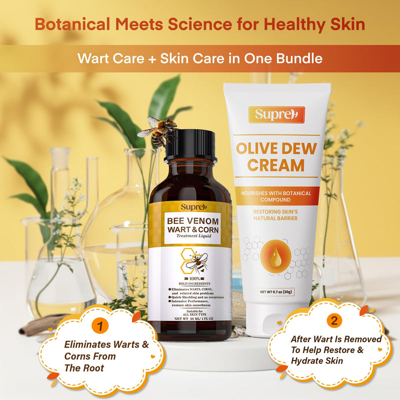 SupreH Bee Venom Wart Remover Kit: Maximum Strength Bee Venom Wart Solution with Botanical Skin Restore Cream - for Plantar and Common Wart 30 21 ML - BeesActive Australia