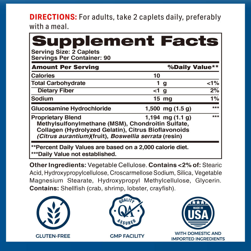 Vitamin World Triple Strength Joint Mover, Glucosamine Chondroitin with MSM | Joint Support Supplement, Collagen & Boswellia Serrata Extract, Support Joint Strength, Comfort & Flexibility, 180 Caplets 180 Count (Pack of 1)