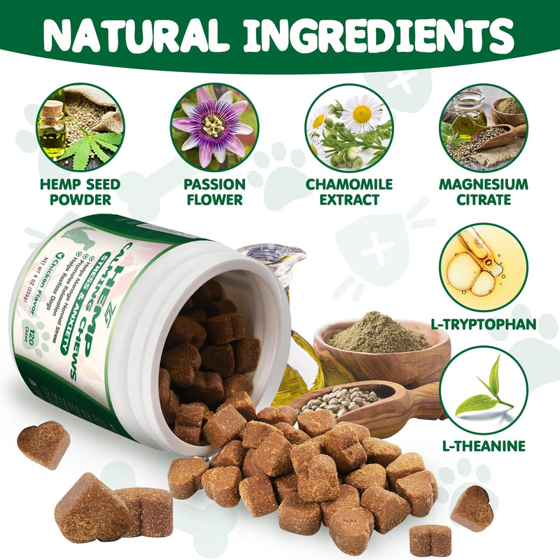 Calming Chews for Dogs - Effective for Separation, Barking & Composure, Natural Ingredients, Chicken Flavor 120 Soft Chews