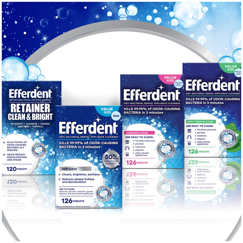 Efferdent Denture Cleaner Tablets ‚Äì Deep Clean Brightening for Dental Appliances, Aligners, Mouth Guard, and Retainer Cleaner Tablets, Complete Clean, 126 Count - BeesActive Australia