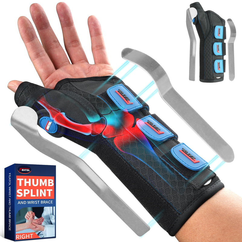 FEATOL Carpal Tunnel Wrist Brace Night Support, Thumb Spica Splint Left Hand for De Quervains Tenosynovitis, Tendonitis, Thumb Brace for Women Men, Black Blue, Medium/Large Medium/Large(Pack of 1) Left Hand-Black Blue - BeesActive Australia