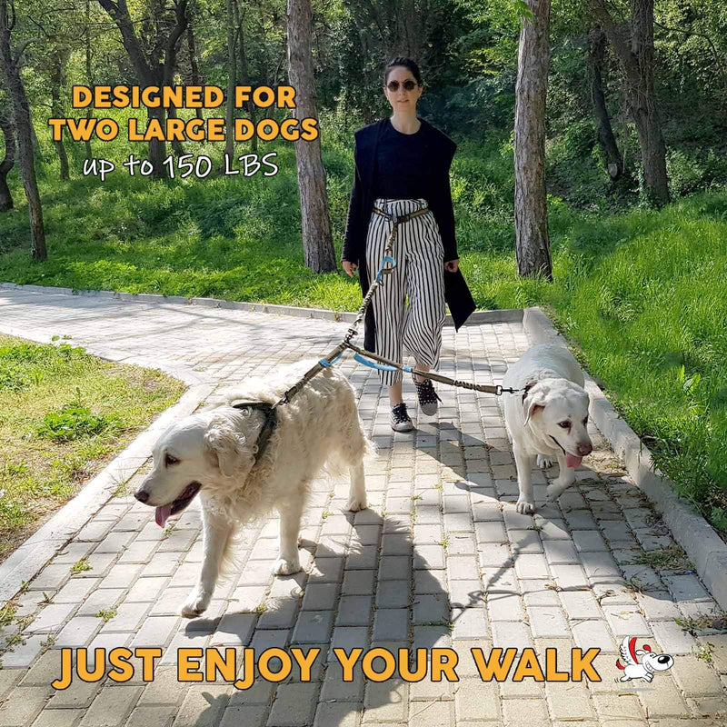 Exquisite Double Hands Free Leash for Large Dogs - Dog Leash 2 Dogs - Waist Dog Leash for Large Dogs - Two Dog Leash for Large Dogs - Hands Free Running Dog Leash (Large, Grey & Blue) Two Large Dogs (35-150 lbs each) - BeesActive Australia