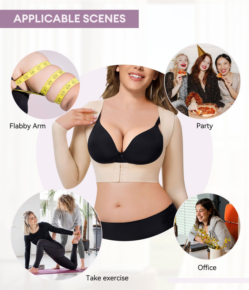 YERKOAD Arm Shapers for Women Flabby Arms Post Surgery Compression Sleeves Arm Faja Front Closure Shapewear Tops Medium Beige