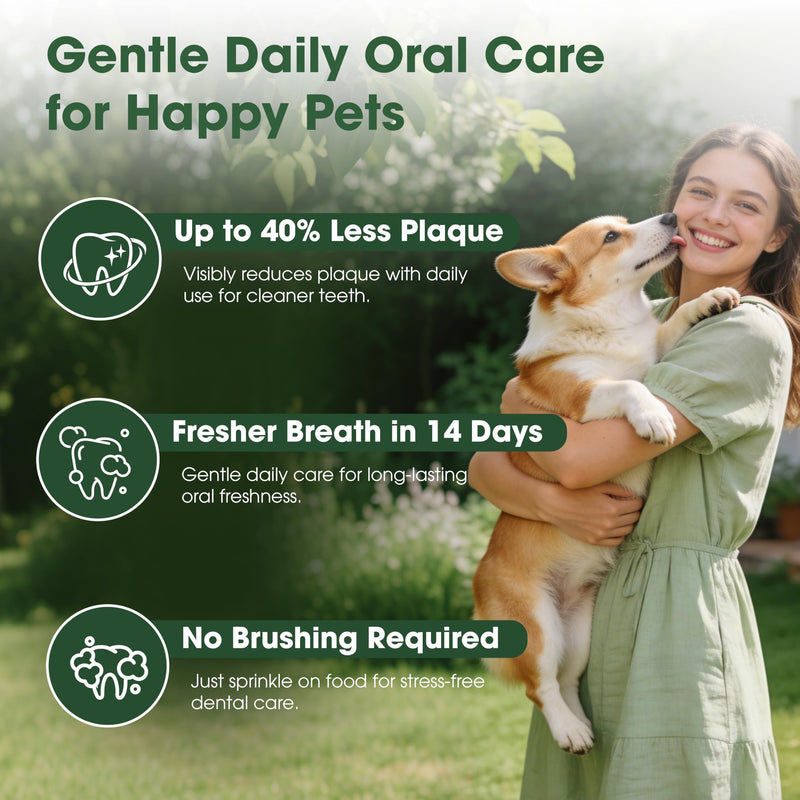 Dog Teeth Cleaning Powder, Dental Powder for Dogs Teeth Cleaning More Easy Plaque Off, Natural Postbiotic Supplement Sprinkle on Food, Targets Tartar & Bad Breath No Brushing for Dogs Daily Oral Care