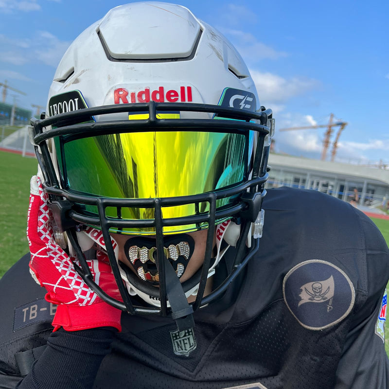 LeCool Football Mouth Guard with Connected Strap- 3D Beast Chrome Adult and Youth Mouth Guard-Mouth Piece for Sports for Maximum Air Flow and Teeth Protection Black With Diamonds - BeesActive Australia