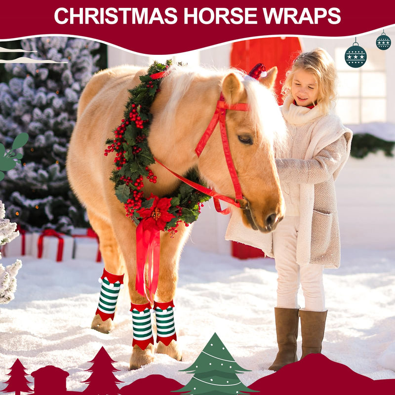 Mixweer Horse Christmas Tack Christmas Horse Leg Wraps Faux Fur Polyester Standing Wraps for Horses Leg Wraps Loose and Comfortable for Christmas Parades, Set of 4 (Stripe) - BeesActive Australia