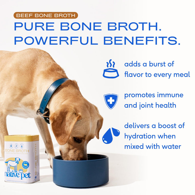 Native Pet Beef Bone Broth Powder for Dogs (48 Servings) & Salmon Oil for Dogs & Cats (8 Oz.) – Pure Omega-3 Fish Oil and Beef Bone Broth Protein Rich Pet Food Supplement