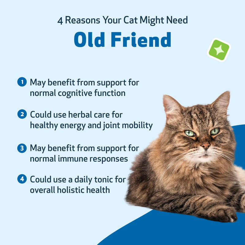 Pet Wellbeing Old Friend for Senior Cats - Supports Immune System Health, Joint Mobility, Healthy Energy Levels, Alfalfa, Reishi - Veterinarian-Formulated Herbal Supplement 4 oz (118 ml) 4 fl oz (118 ml)