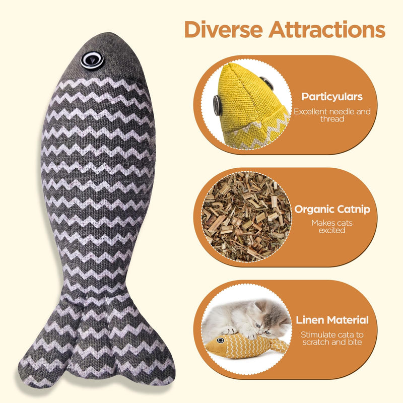 Indoor Cat Toys for Catnip Fish: 3 Packs Simulation Fish Shape Soft Linen Exercise Kicker Toys, Chew Bite Supplies for Cat Toys Self Play - BeesActive Australia