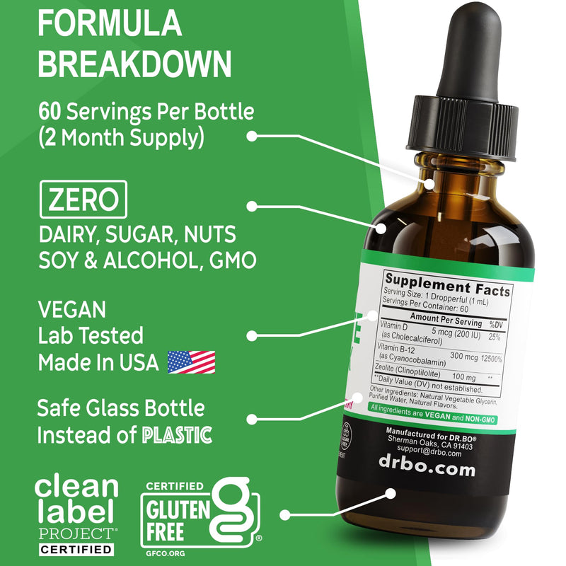Zeolite Detox for Kids Liquid Drops - Advanced Clinoptilolite with Pure Vitamins B12 & D - Kids Gentle Body Daily Cleanse Focus & Speech Extra Clinoptilolite Zeolite Drops Detox Cleanse Supplement 2oz
