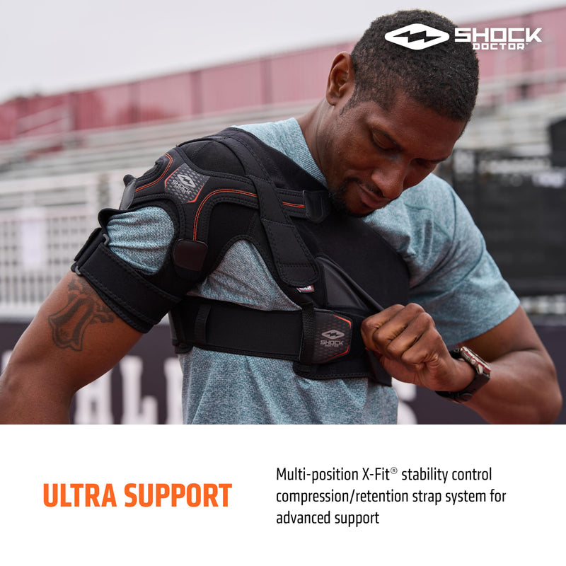 Shock Doctor Shoulder Brace for Men, Shoulder Support Brace, Prevents & Promotes Healing from AC Sprains, Rotator Cuff Shoulder Brace & Moderate Separations, Rotator Cuff Support Brace Small / Medium Black - BeesActive Australia