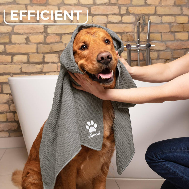 Vileda Pet Pro Microfiber Towel M, for Cleaning and Drying Pets, 45 x 70 cm, Waffle Texture Towel, Soft Microfiber Material, for Small Dogs, Gray - BeesActive Australia